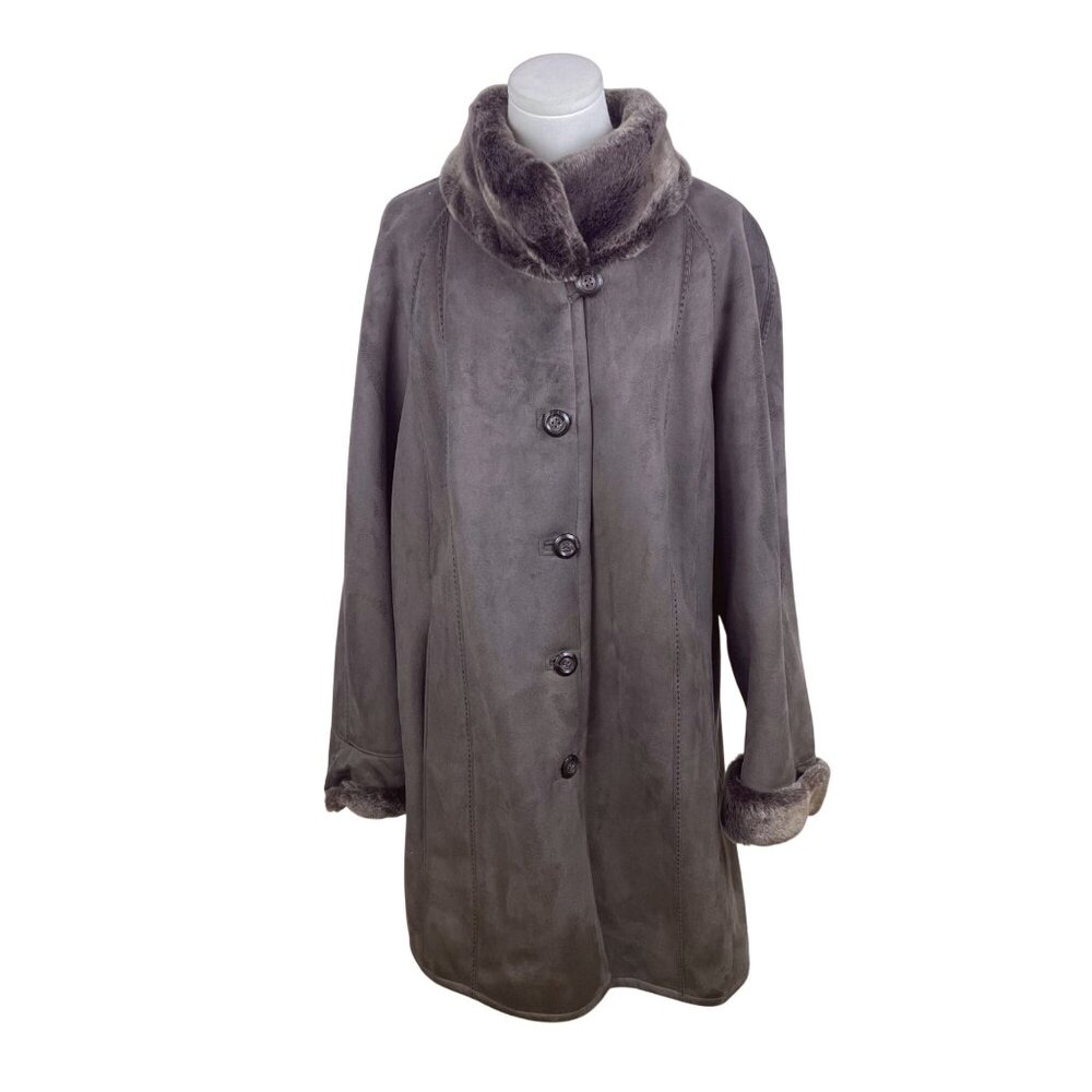 Portrait Women's Brown Button Up Collard Coat Lined With Faux Fur Sz 1X